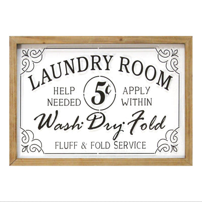 Vintage Style Laundry Room Glass and Wood Framed Wall Art