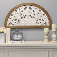 Distressed White and Natural Wood Scroll Design Over Door Wall Hanging