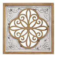 Distressed White Enamel Metal and Wood Framed Wall Art