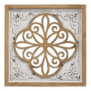 Distressed White Enamel Metal and Wood Framed Wall Art