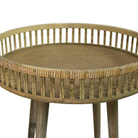 Distressed Rattan Brown Bamboo &amp; Wood - Side Table