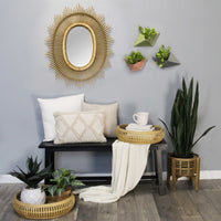 36" Oval Bamboo Wood Framed Wall Mirror