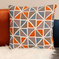 Orange and Blue Geometric Design Square Pillow