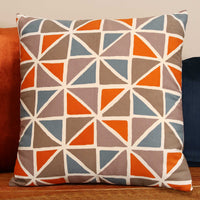 Orange and Blue Geometric Design Square Pillow