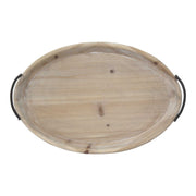 18" Oval Natural Ivory-Finished Wood with Curved Black Metal Handles