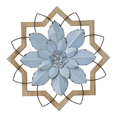 Light Blue Flower Metal & Wood Framed Wall Art