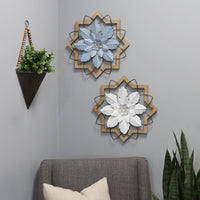 Light Blue Flower Metal &amp; Wood Framed Wall Art