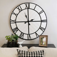 31.5" White Wood and Black Metal Wall Clock