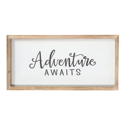 Adventure Awaits Natural Wood and White Framed Wall Art