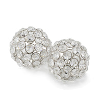 3" X 3" X 3" Silver Iron &amp; Cristal Spheres Set Of 2