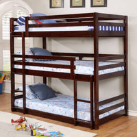 Space Saving Espresso Finish Solid Wood Twin Triple Bunk Bed