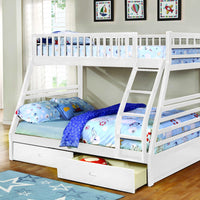 White Finish Twin over Full Bunk Bed with Storage