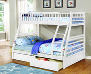 White Finish Twin over Full Bunk Bed with Storage