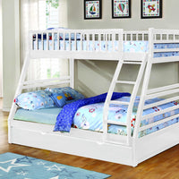 White Finish Twin over Full Bunk Bed with Trundle
