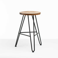 24" Round Natural Brown Ash Wood And Steel Bar Stool