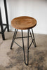 24" Round Natural Brown Ash Wood And Steel Bar Stool