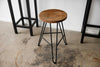 24" Round Natural Brown Ash Wood And Steel Bar Stool