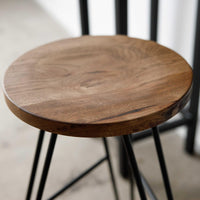 24" Round Natural Brown Ash Wood And Steel Bar Stool