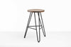 24" Round Charcoal Brown Ash Wood And Steel Bar Stool