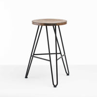 24" Round Charcoal Brown Ash Wood And Steel Bar Stool