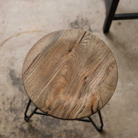 24" Round Charcoal Brown Ash Wood And Steel Bar Stool