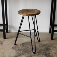 24" Round Charcoal Brown Ash Wood And Steel Bar Stool