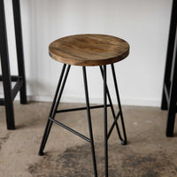 24" Round Charcoal Brown Ash Wood And Steel Bar Stool