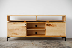 Natural Maple And Steel Multi Compartment TV Stand or Media Center