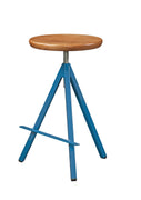 Natural Cherry And Blue Adjustable Swivel Bar Stool