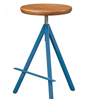 Natural Cherry And Blue Adjustable Swivel Bar Stool