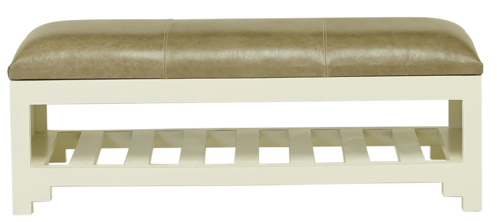 48" X 16" X 16" Off White Wood Leather Bench
