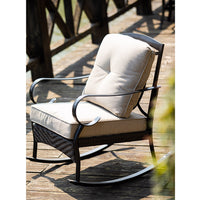 25" X 33" X 34" Black Steel Patio Rocking Chair with Beige Cushions