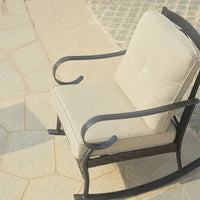 25" X 33" X 34" Black Steel Patio Rocking Chair with Beige Cushions