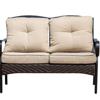 48" X 29" X 35" Black Steel Sofa with Beige Cushions