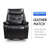 Black Genuine Leather Swivel Power Recliner with USB port