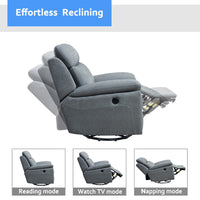 35.43" X 39.37" X 39.8" Grey Green Fabric Glider &amp; Swivel Power Recliner with USB port