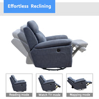 35.43" X 39.37" X 39.8" Blue Fabric Glider &amp; Swivel Power Recliner with USB port