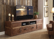 80" X 20" X 22" Retro Brown Leather Tv Stand
