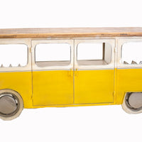 88" x 27" x 40" Yellow and White Peace Bus Wine Bar