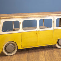 88" x 27" x 40" Yellow and White Peace Bus Wine Bar