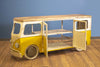 88" x 27" x 40" Yellow and White Peace Bus Wine Bar
