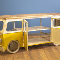 88" x 27" x 40" Yellow and White Peace Bus Wine Bar