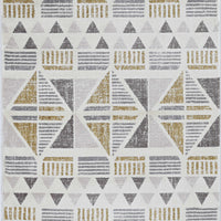 8' Ivory Gold Machine Woven Geometric Indoor Runner Rug