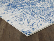 7' Ivory Blue Machine Woven Distressed Bohemian Style Indoor Runner Rug
