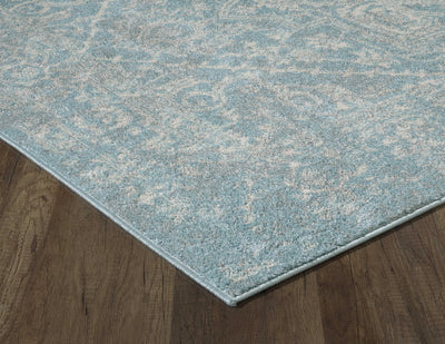7' Blue Machine Woven Distressed Bohemian Style Indoor Runner Rug