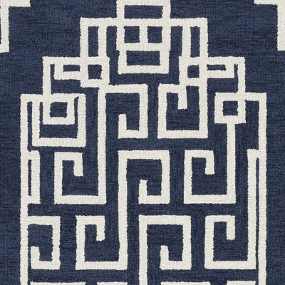 5'x7' Navy Blue Ivory Hand Tufted Greek Key Bordered Indoor Area Rug