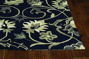 2'x3' Navy Blue Hand Woven UV Treated Hooked Traditional Floral Indoor Outdoor Area Rug