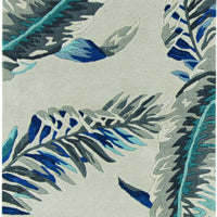 3' x 5' Grey or Blue Tropical Leaves Wool Area Rug