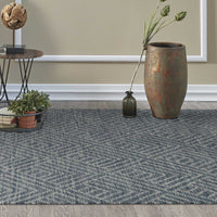 2' x 8' Denim Geometric Tiles Wool Runner Rug