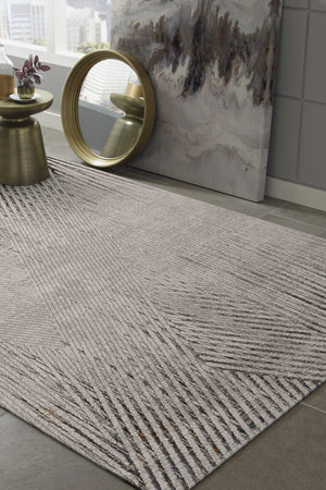 5'x8' Ivory Grey Machine Woven Abstract Lines Indoor Area Rug
